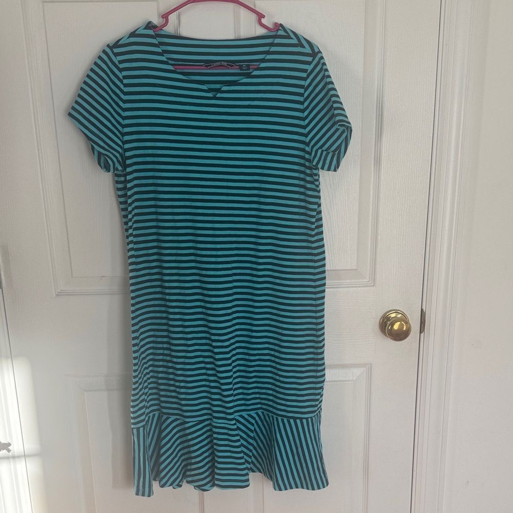 Lands' End Teal and Black Striped Top